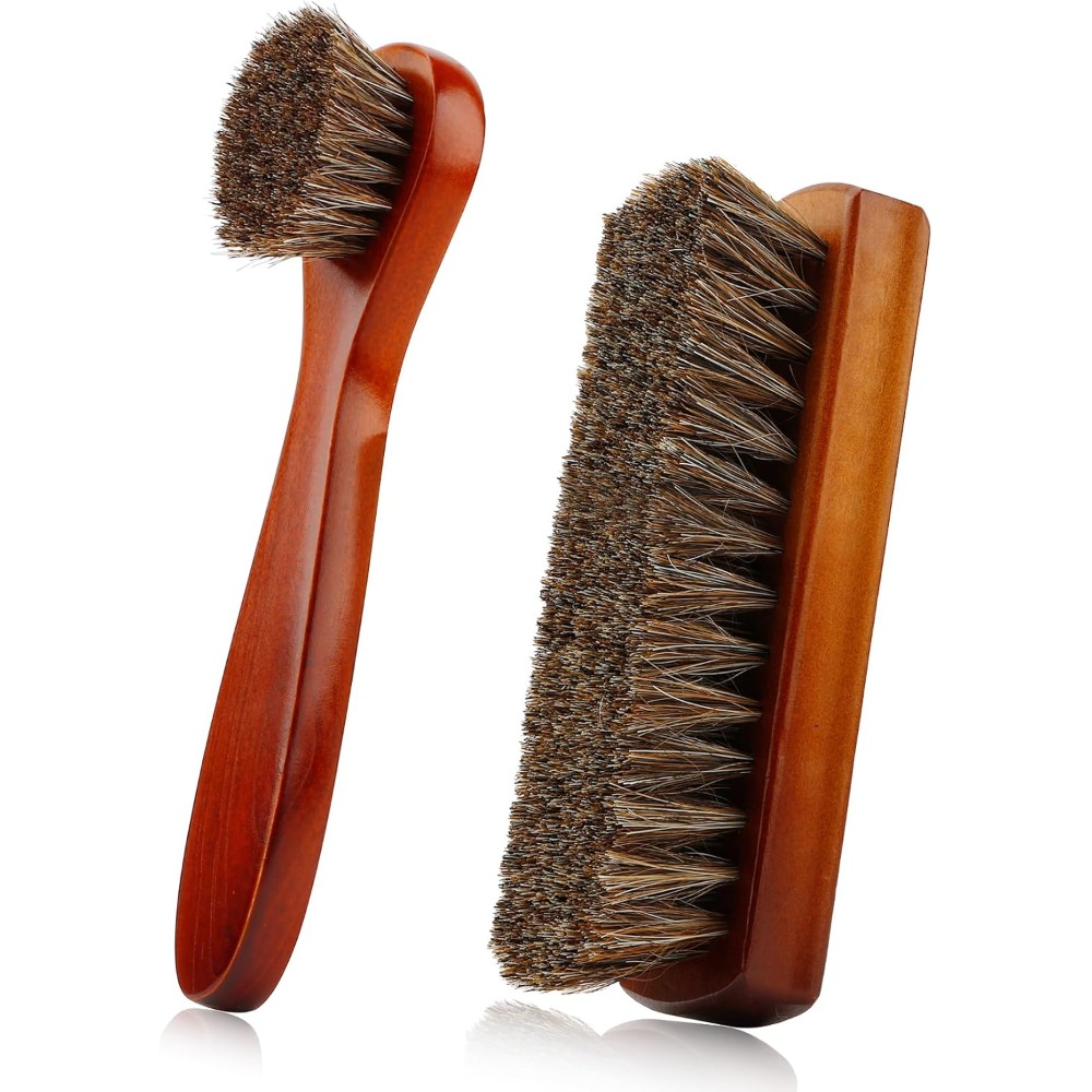 Brushing Boot Horse - 2-teiliges Rosshaar-Schuhbürsten-Set, professionelle Lederstiefel-Reinigungsbürsten zum Polieren