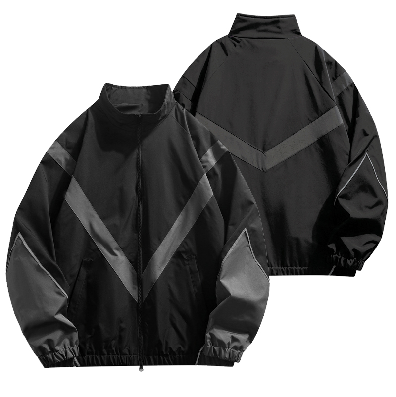 Outdoor Sport Logo - Herren Reißverschluss-Stehkragen-Rennjacke, High-Street Patchwork-Jacke, Individuelles Logo,