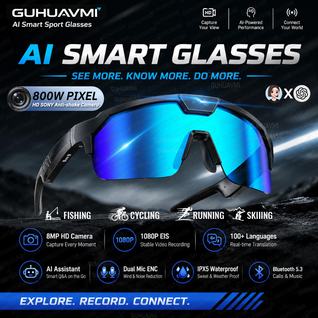 Outdoor Sport Camera - Neue KI-Smart-Brille für Outdoor-Radfahren mit 800W-Kamera,