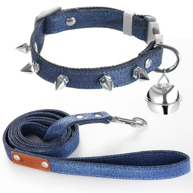 Headcollar Rope Set - Niet Haustier Anti-Biss Denim Spike Kragen