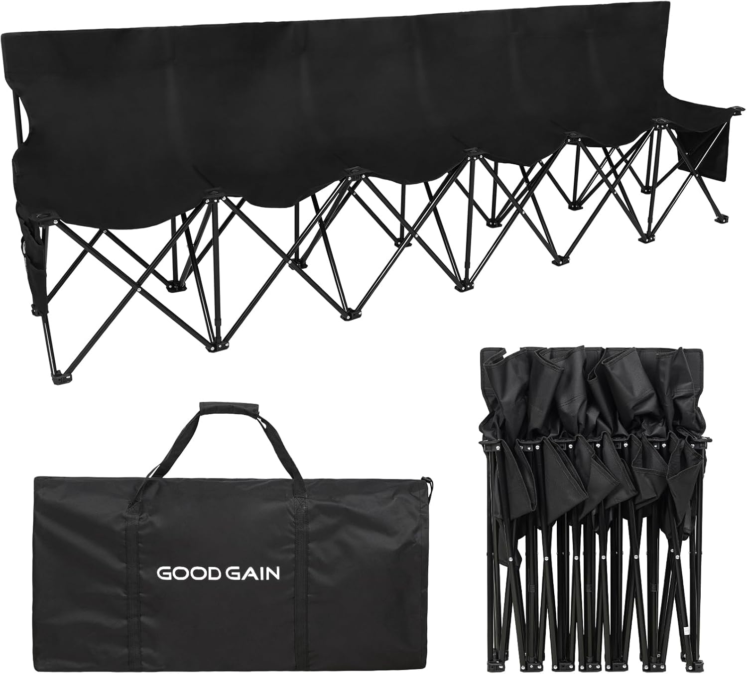 Outdoor Sport Bench - Tragbare Klappbare Schwarze Outdoor-Fußballbank, 6 Sitze