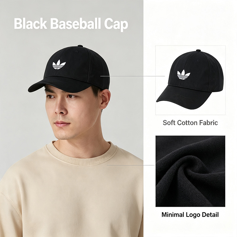 Outdoor Sport Logo - Adidas schwarze Baseballkappe aus weicher Baumwolle,